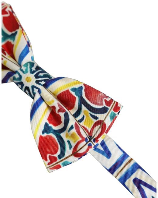 Dolce & Gabbana Blue Majolica Adjustable Neck Papillon Bow Tie Silk for men