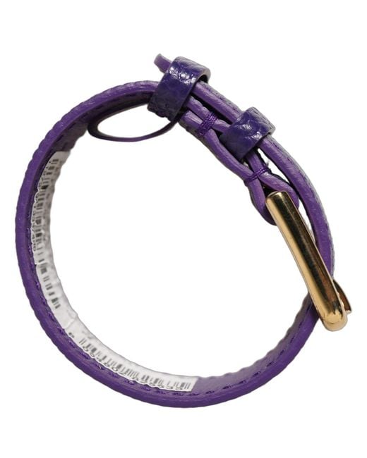 Dolce & Gabbana Purple Violet Textured Leather Gold Buckle Belt Strap Bracelet