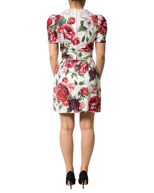 Dolce & Gabbana Red White Floral Embellished Sheath Mini Dress