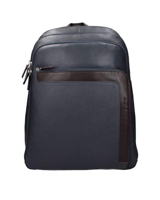 Piquadro Blue Gray Leather Backpack for men