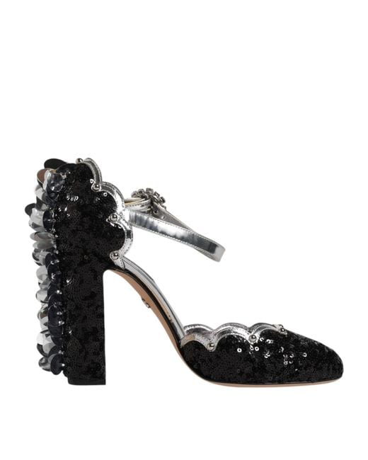 Dolce & Gabbana Black Sequin Ankle Strap Sandals Shoes