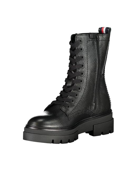 Tommy Hilfiger Black Elegant Laced Boots With Side Zip