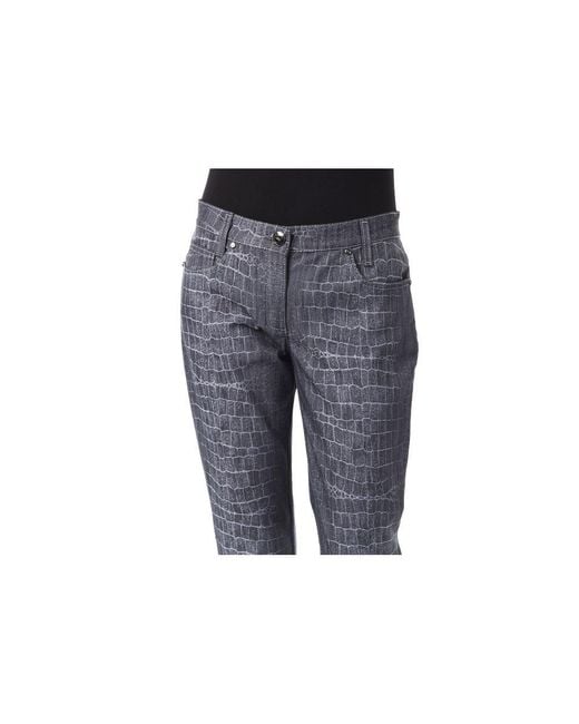 Byblos Blue Chic Croc Print Trousers With Pockets