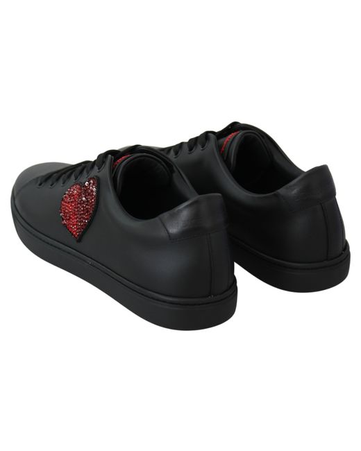 Dolce & Gabbana Black Elegant Leather Sneakers With Accents