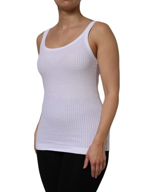 Dolce & Gabbana Purple White Cotton Round Neck Sleeveless Tank Top for men