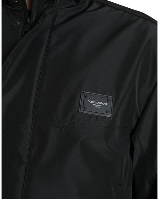 Dolce & Gabbana Black Polyester Logo Plaque Hooded Jacket for men