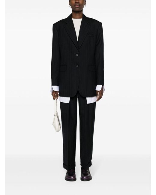 Miu Miu Black High-Waisted Pinstripe Tailored Trousers