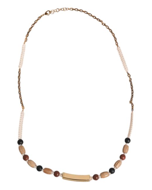 Dolce & Gabbana Metallic Wooden Beaded Logo Pendant Necklace for men