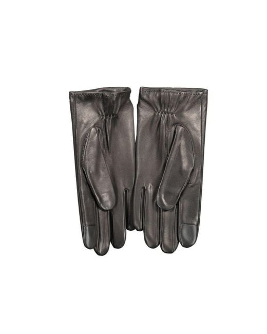Tommy Hilfiger Gray Black Leather Men's Glove for men