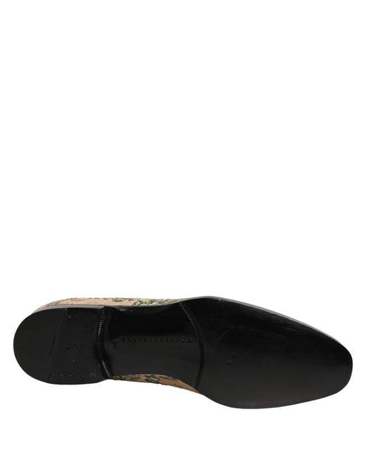 Dolce & Gabbana White Beige Sequin Embroidery Dress Loafers Shoes for men