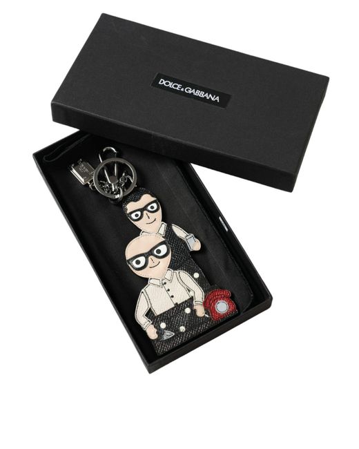 Dolce & Gabbana White Leather Dominico Stefano #Dgfamily Logo Badge Keychain for men