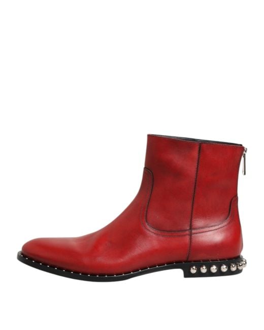 Dolce & Gabbana Red Studded Chelsea Short Ankle Boots Shoes for men