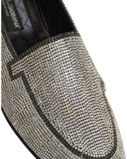 Dolce & Gabbana Gray Silver Crystal Embellished Men Loafers Shoes for men