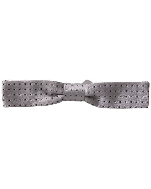 Dolce & Gabbana Black Gray Dotted Silk Adjustable Men Neck Papillon Bow Tie for men