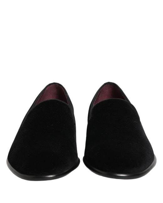 Dolce & Gabbana Black Velvet Loafers Formal Men Dress Shoes for men