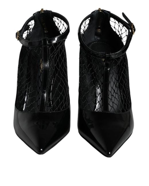Dolce & Gabbana Black Mesh Patent Leather Heels Pumps Shoes