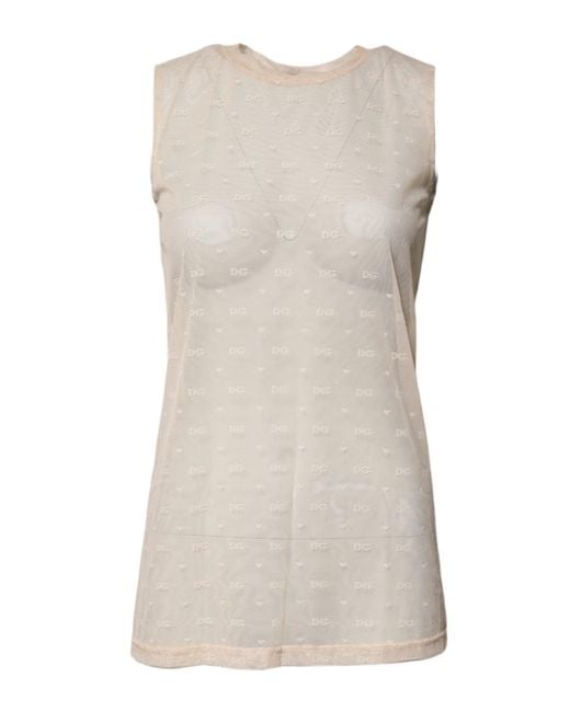 Dolce & Gabbana Gray Ivory Nylon Logo See Through Sleeveless Tank Top for men