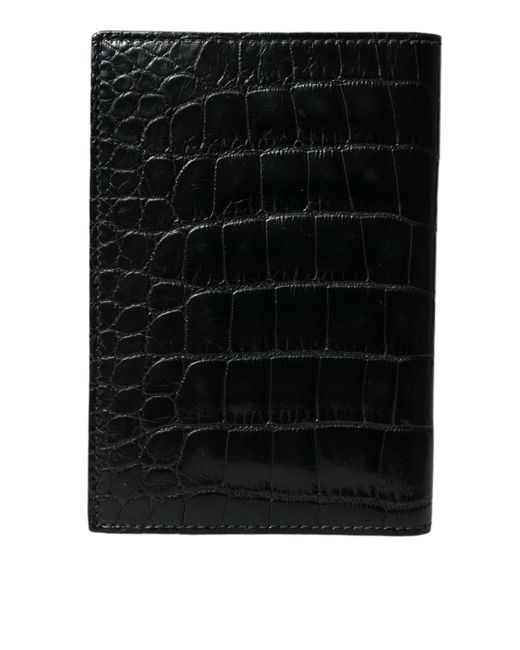 Dolce & Gabbana Black Exotic Skin Leather Long Bifold Passport Holder for men