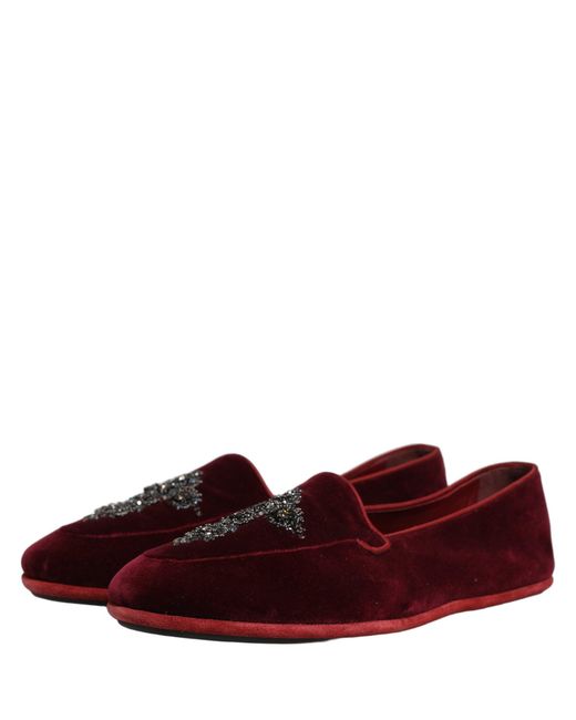 Dolce & Gabbana Red Suede Embellished Men Dress Loafers Shoes for men