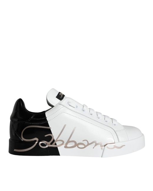 Dolce & Gabbana White Portofino Sneakers With Patent Leather Heel