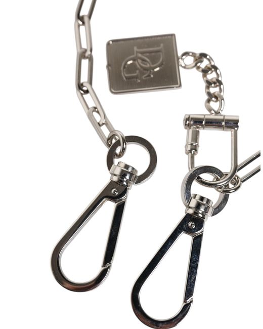 Dolce & Gabbana White Silver Tone Metal Chain Dg Charm Belt Keychain for men