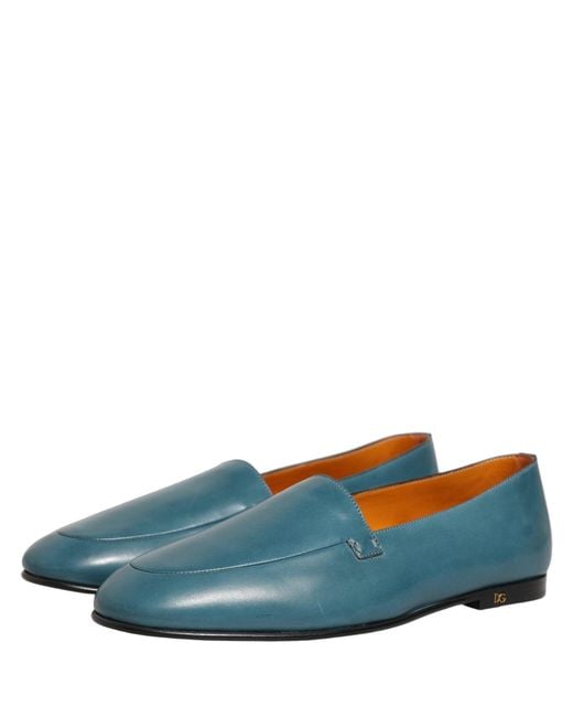 Dolce & Gabbana Blue Leather Logo Slip On Men Loafers Shoes for men