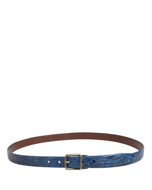 Dolce & Gabbana Blue Leather Tone Metal Buckle Belt Caiman for men