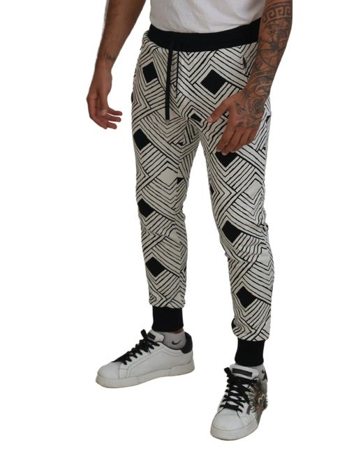 Dolce & Gabbana Black Geometric Print Joggers Pan74757 for men