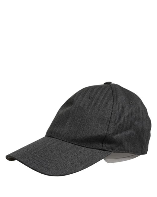 Dolce & Gabbana Black Men Dark Gray Herringbone Baseball Cap Hat for men