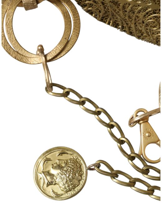 Dolce & Gabbana Brown Gold Tone Brass Oversized Round Coin Monete Belt