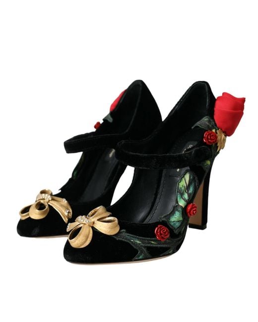 Dolce & Gabbana Multicolor Roses Crystal Brooch Mary Jane Shoes