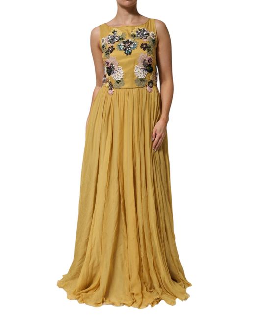Dolce & Gabbana Women's Yellow Silk Floral Embroidered Maxi Dress - www.desnorhaar.be Dolce & Gabbana Women's Yellow Silk Floral Embroidered Maxi Dress - www.desnorhaar.be