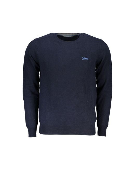 Guess Blue Elegant Crew Neck Embroidered Sweater for men