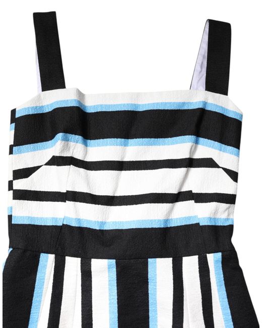 Dolce & Gabbana Blue Multicolor Stripe Cashmere Sleeveless Dress