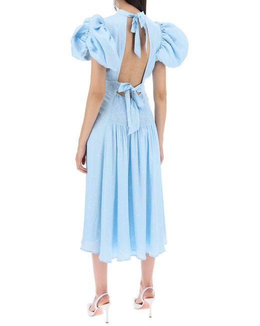 ROTATE BIRGER CHRISTENSEN Blue Polka Dot Midi Dress With Balloon Sleeves