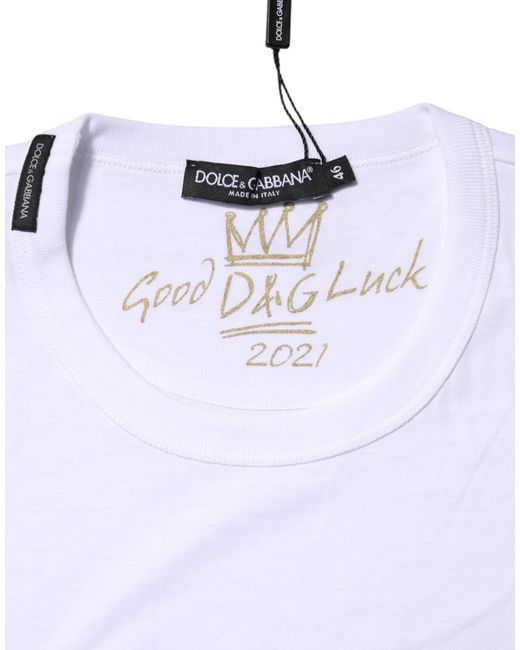 Dolce & Gabbana Purple White Cotton Goodluck 2022 Crew Neck T