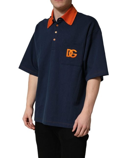 Dolce & Gabbana Navy Blue Cotton Logo Short Sleeves Men Polo T for men