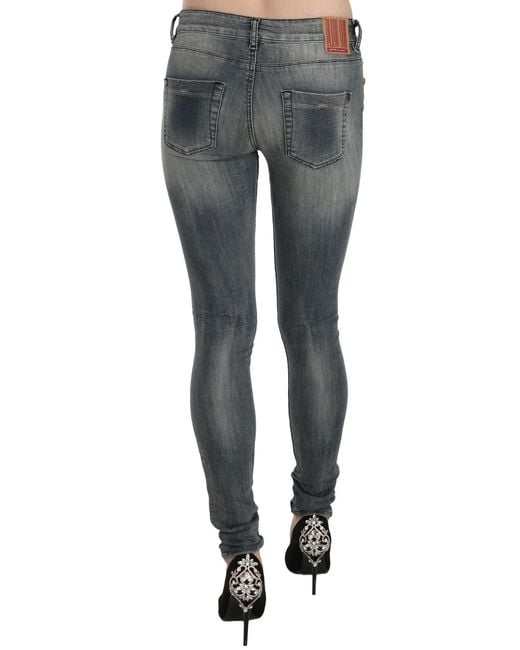 Plein Sud Black Blue Washed Low Waist Slim Fit Skinny Denim Casual Jeans