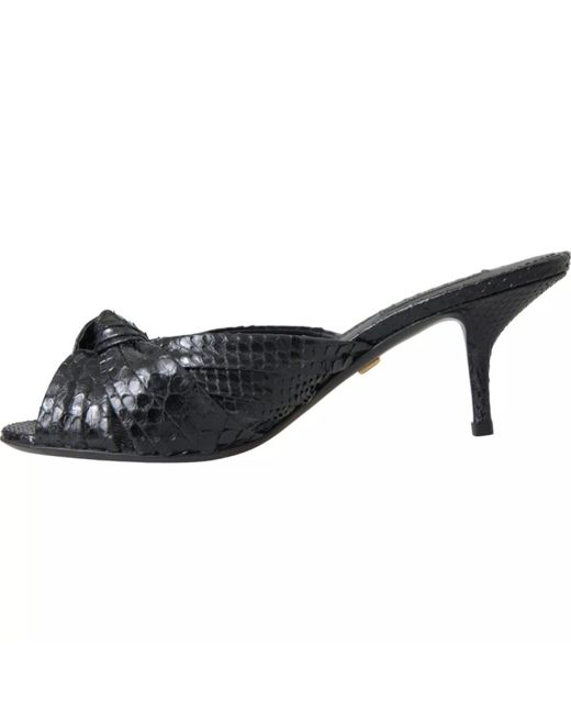Dolce & Gabbana Black Python Leather Heels Slides Shoes