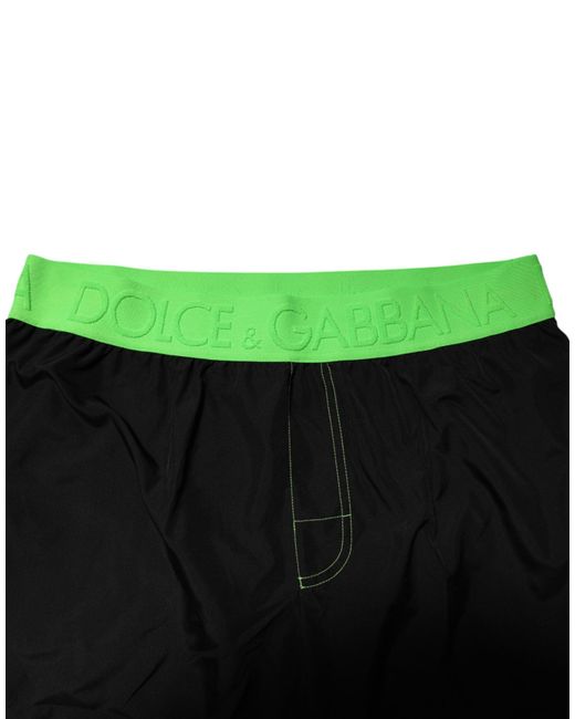 Dolce & Gabbana Black Green Logo Waistband Beachwear Short Swimwear for men