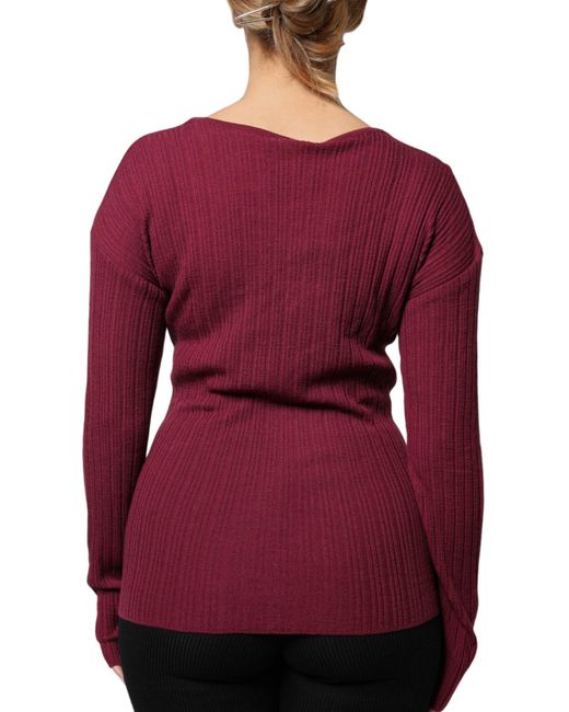 Roberto Cavalli Red Keyhole Knit Sweater Twist Neckline