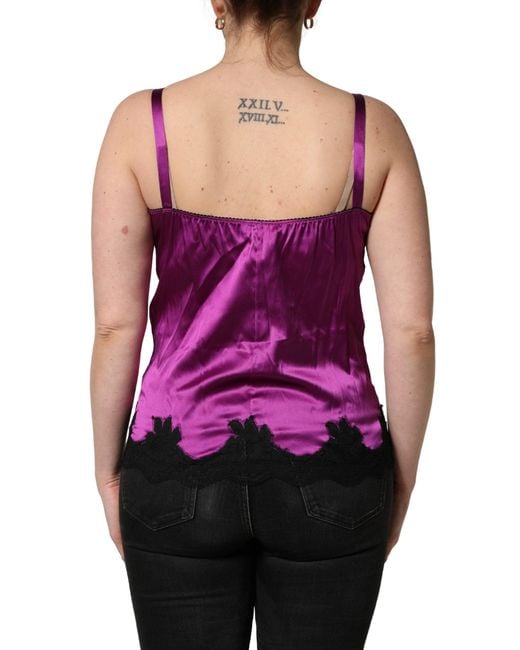 Dolce & Gabbana Purple Silk Lace Trim Camisole Sleeveless Tank Top