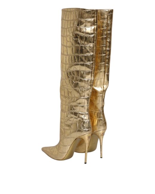 Dolce & Gabbana Metallic Leather Stiletto Heels High Boots Shoes
