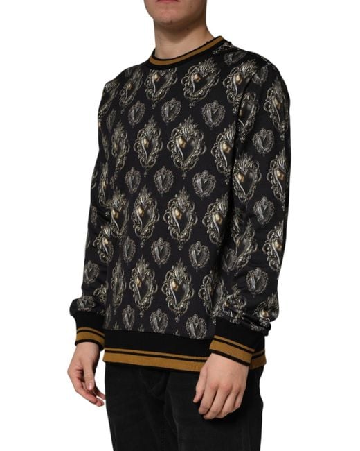 Dolce & Gabbana Black Sacred Heart Cotton Sweatshirt Sweater for men