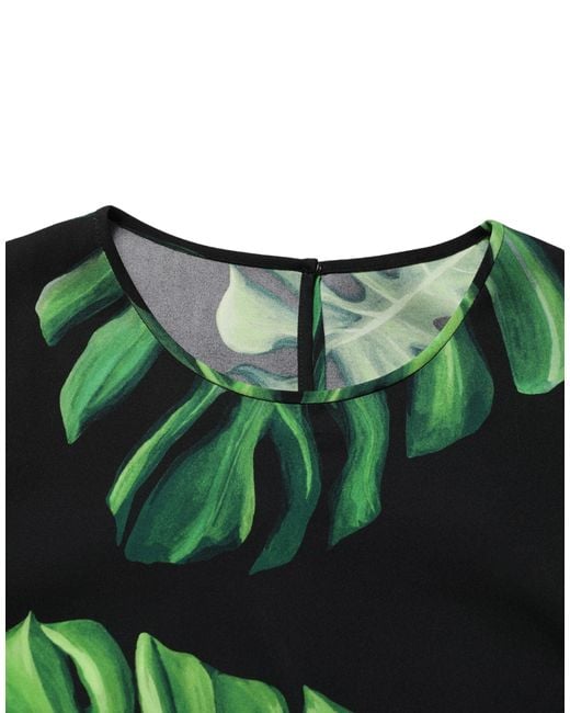 Dolce & Gabbana Green Philodendron Print Silk Blouse Top And Elastane