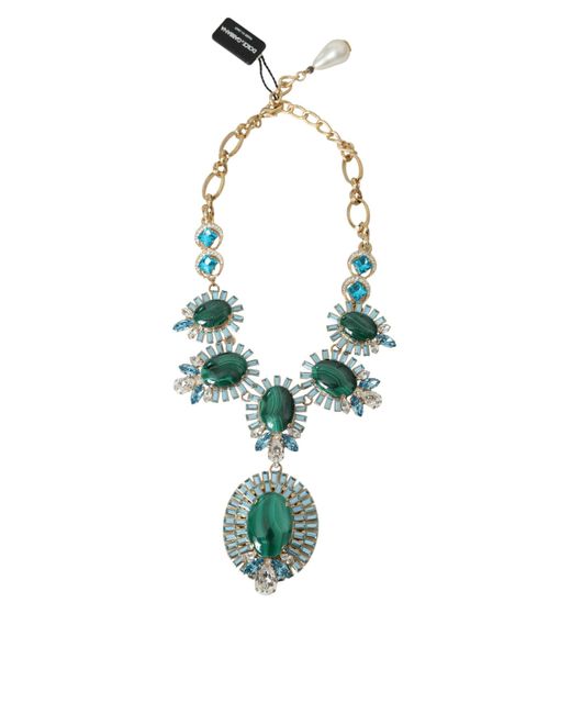Dolce & Gabbana Green Tonebrass Pietre Ovali Crystal Embellished Necklace