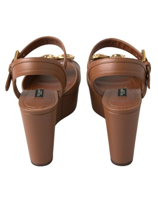 Dolce & Gabbana Brown Leather Amore Wedges Sandals Shoes
