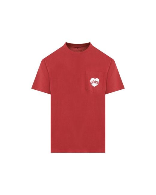 Carhartt Red White Cotton Armour Pocket T for men