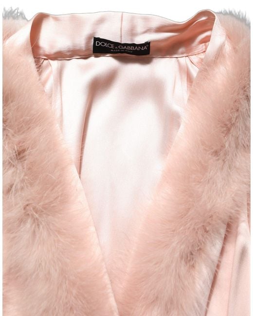 Dolce & Gabbana Light Pink Silk Turkey Feather Wrap Midi Dress