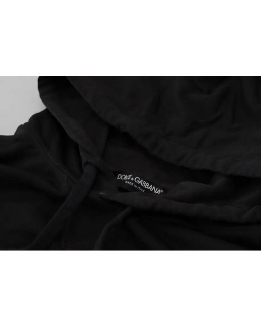 Dolce & Gabbana Black Cotton Logo Hooded Sweatshirt Sweater for men